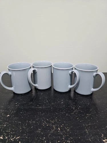 Vintage SET of 4 Corning Ware Coffee Tea Mugs Cups Solid Light Blue