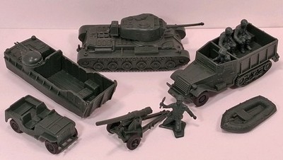 Vintage Marx Battleground American Forest Green Vehicle Set (Tank/Half/Jeep/LTV)