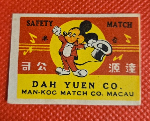 Vintage Mickey Mouse Matchbox Label Dah Yuen Co. Macau Safety Match