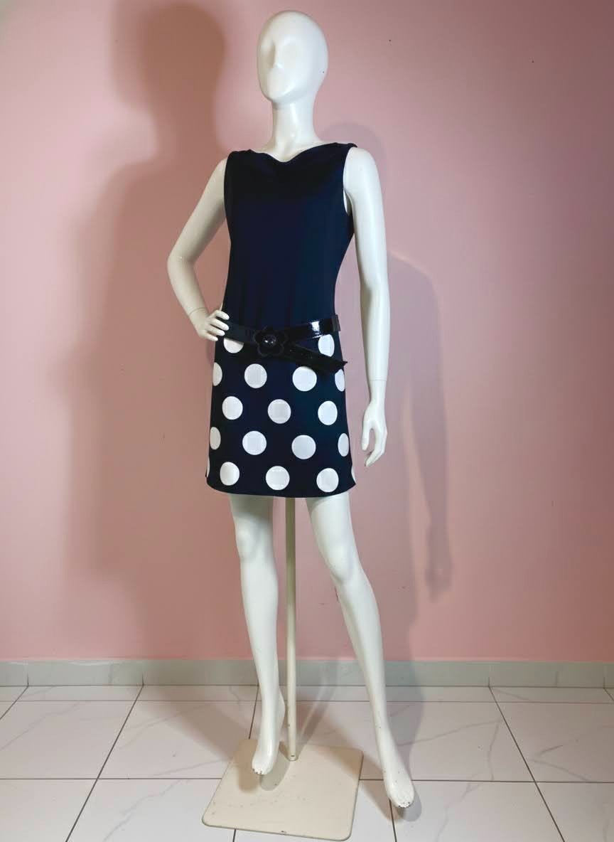 Mary Quant 60s style polka dots dress Daisy belt Set: dress & belt