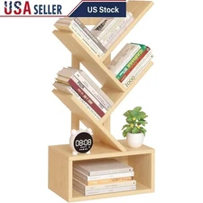 5 Tier Tree Bookshelf Wooden Storage Organizer Eco-Friendly Home Office Decor US