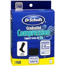 Dr. Scholl's Graduated Compression Support Socks Mens 20-30 Black Medium Coolmax