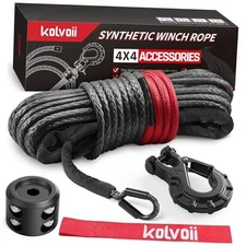  Synthetic Winch Rope Kit 9,650lbs Winch 1/4" x 50ft Grey Rope, Black Hook