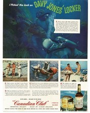 1956 Canadian Club Whiskey underwater treasure hunting French Riviera Print Ad