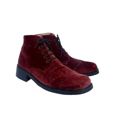 Vintage 90s ROMEO GIGLI Mens Red Velvet Square Toe Ankle Boots Size it44