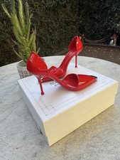 Alexander McQueen Red Silver Metal Toe Patent Leather D'Orsay Pointed Toe Heels