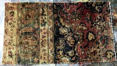 19th CENTURY 35'' X 20'' AFGHAN WOOL HAND KNOTTED PATCHWORK FRAGMENT RUG ANTIQUE