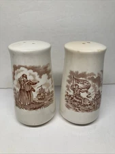 Vintage Alfred Meakin Fair Winds Brown Salt & Pepper Set Ships Transferware