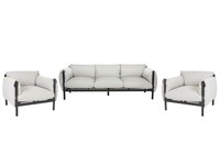 Lounge Set 3-Teilig Aluminium Schwarz / Grau 3-Sitzer Sofa & 2 Sessel Esperi