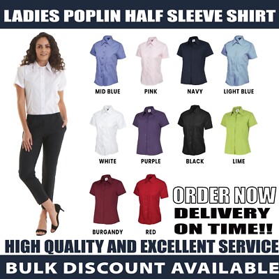 Uneek Damen Hemd Popeline Halbarm Arbeitskleidung Büro Personal formelles Kleid UC712
