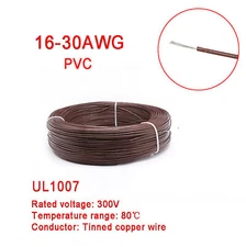 Brown 16AWG to 30AWG PVC Electronic Wire Cable, Tinned Copper Stranded Wiring