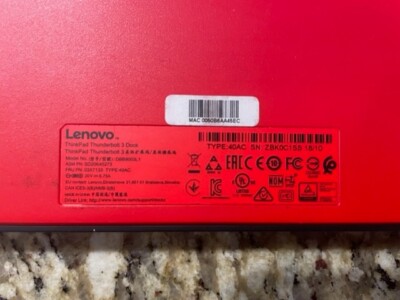 Lenovo ThinkPad Thunderbolt 3 Dock (DBB9003L1) With Power Adapter and Cord