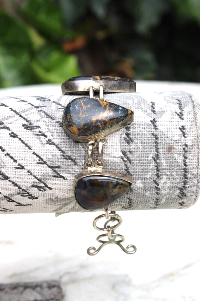 Vintage Natural Pilbara Jasper Gemstone 925 Sterling Silver Bracelet - Image 2 of 4