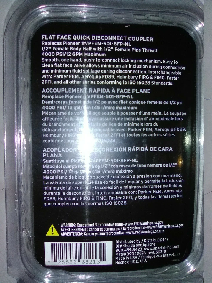 Nuevo adaptador APACHE MANGUERA Y CORREA INC 1/2FLTx1/2Fem 39040676 Foto 2 de 3