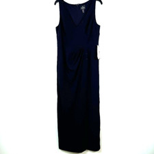 Adrianna Papell Women 14 Navy Blue V Neck Sleeveless Long Gown Dress RETAG DC72