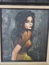 Unknown age or artist acrylic painting on canvas portrait big eyes woman sexy