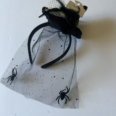 NATASHA SATIN WITCH HAT WITH SPIDER EMBELLISHED VEIL 
