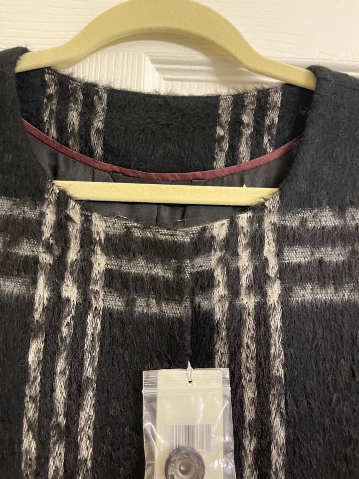 Nuevo con etiquetas $698 Abrigo Eileen Fisher Cuello Redondo Mezcla Alpaca Sombra Cuadros Grande Foto 2 de 4