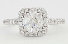 Round Brilliant Diamond Halo Engagement Ring 1.02 ct 14k White Gold Rtl 3k