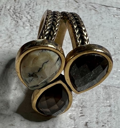 Anello Studio Barse Bronzo Quarzo Fumè Diaspro Bronzite Gemma Misura 7,5 Firmato - Foto 3 di 12