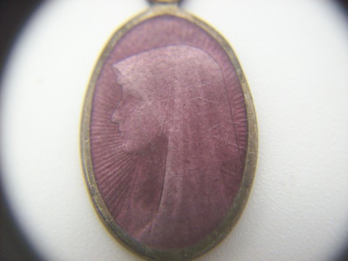 Medaglia Santa Vintage Cattolica Argento Rosa Viola Smalto Nostra Signora di Lourdes, x - Foto 7 di 10