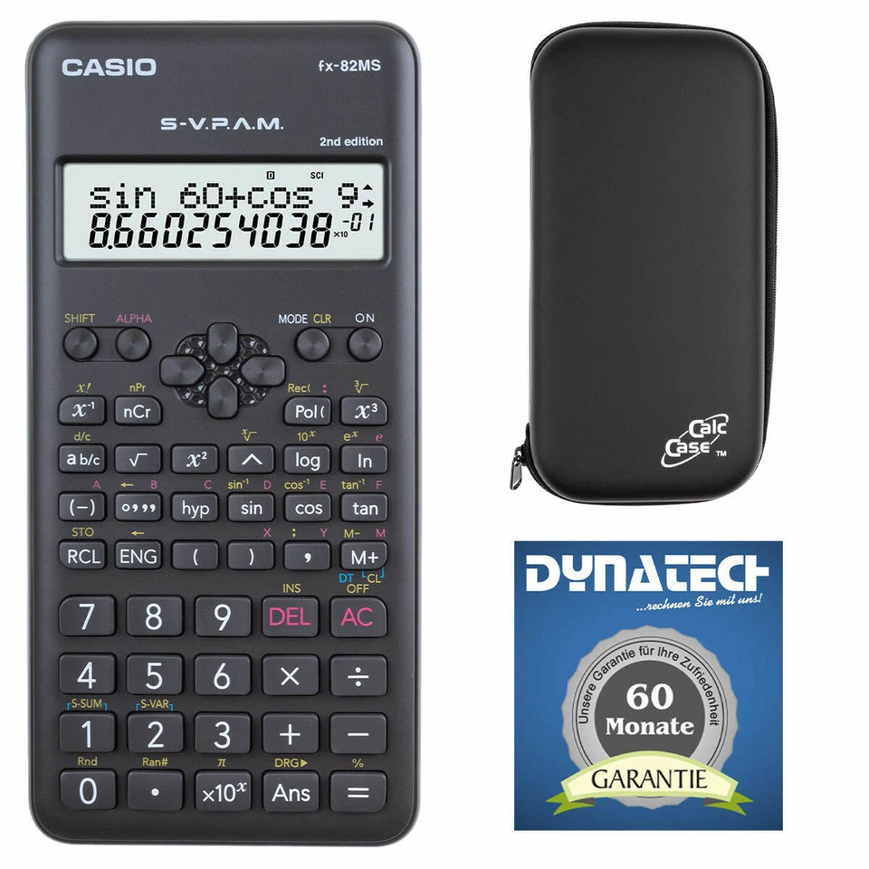 Casio FX-82 MS 2nd mit CalcCase Schutztasche und Garantie auf 60 M