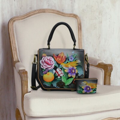 Women's Anuschka Leather Handbag Hand Painted 