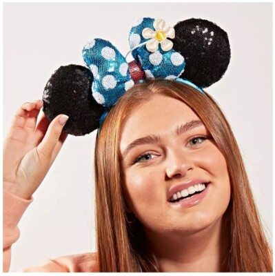 Disney Parks Hat Minnie Mouse Blue White Polka Dots Ears Red Sequin Daisy Flower $_12.JPG?set_id=880000500F main image 3