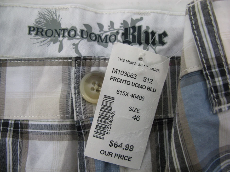 Pronto Uomo Shorts Mens 46 Cotton Plaid Check Flat Front Retail $65 NWT New  - Image 4 of 4