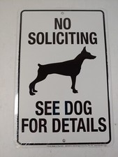 No Soliciting - See Dog For Details, Funny Metal Sign Yard Fence Home Decor