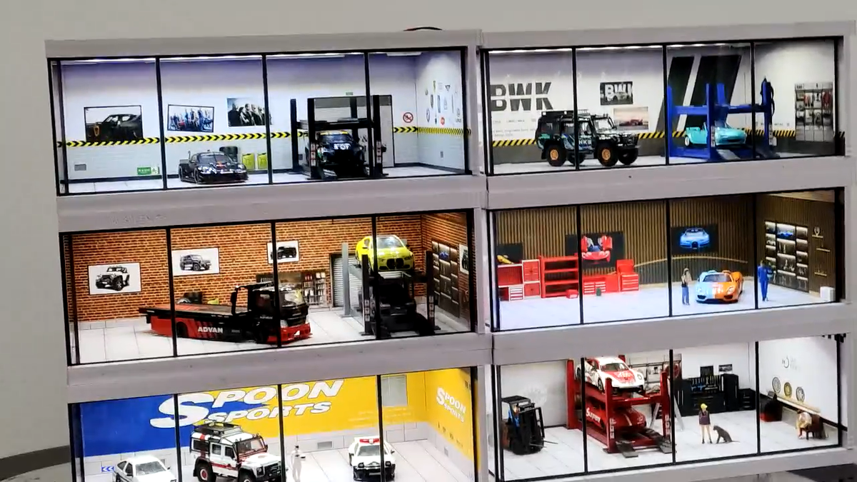 Diorama 1/43 Car Garage Model LED Lighting Car Showroom Scene
