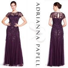 Adrianna Papell short sleeve floral godet gown