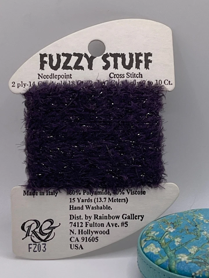 Rainbow Gallery Fuzzy Stuff #FZ03 Plum Furry Sparkly Thread 15 yd card - Image 2 of 2