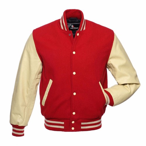 Red Wool Cream Real Leather Sleeves 