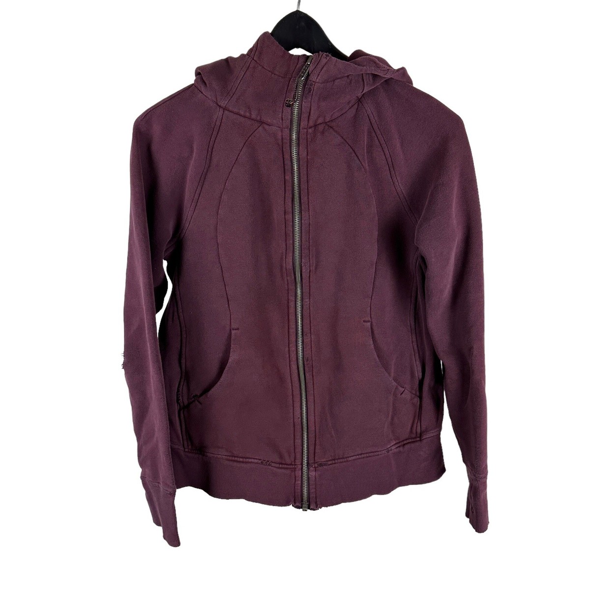 Womens Lululemon Full ZIP Burgundy Distressed Scuba Hoodie