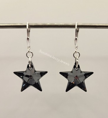 m/w Sterling Silver Swarovski Crystal Silver Night Star Earrings; Leverback