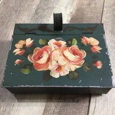 Vintage Hand Painted Metal Crumb Catcher Silent Butler Floral