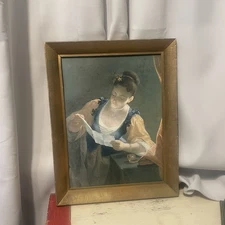 Vintage Jean Raoux Young Girl Reading Letter Wooden Frame Print 18.5x14.5