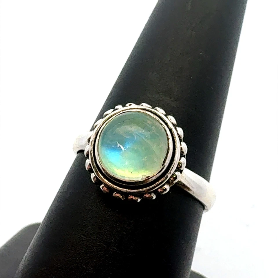 Anillo solitario Estate de plata de ley 925 ópalo azul con detalles de doble cuenta Foto 2 de 4