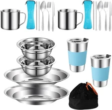 Camping Mess Kit Camping Dishes Set Stainless Steel Tableware Mess Kit Includes 