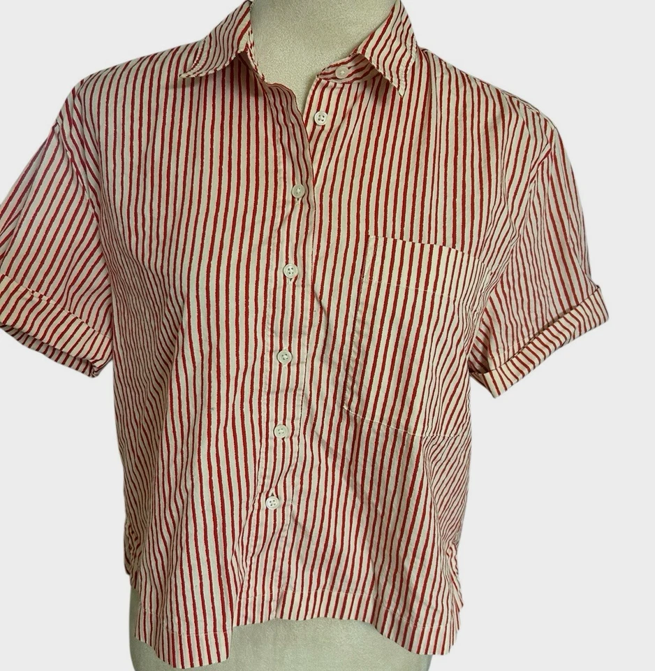 J. Crew 女式 100% 棉 2 件套睡衣上衣短裤套装红色白色 S 码 — 第 2/4 张图片