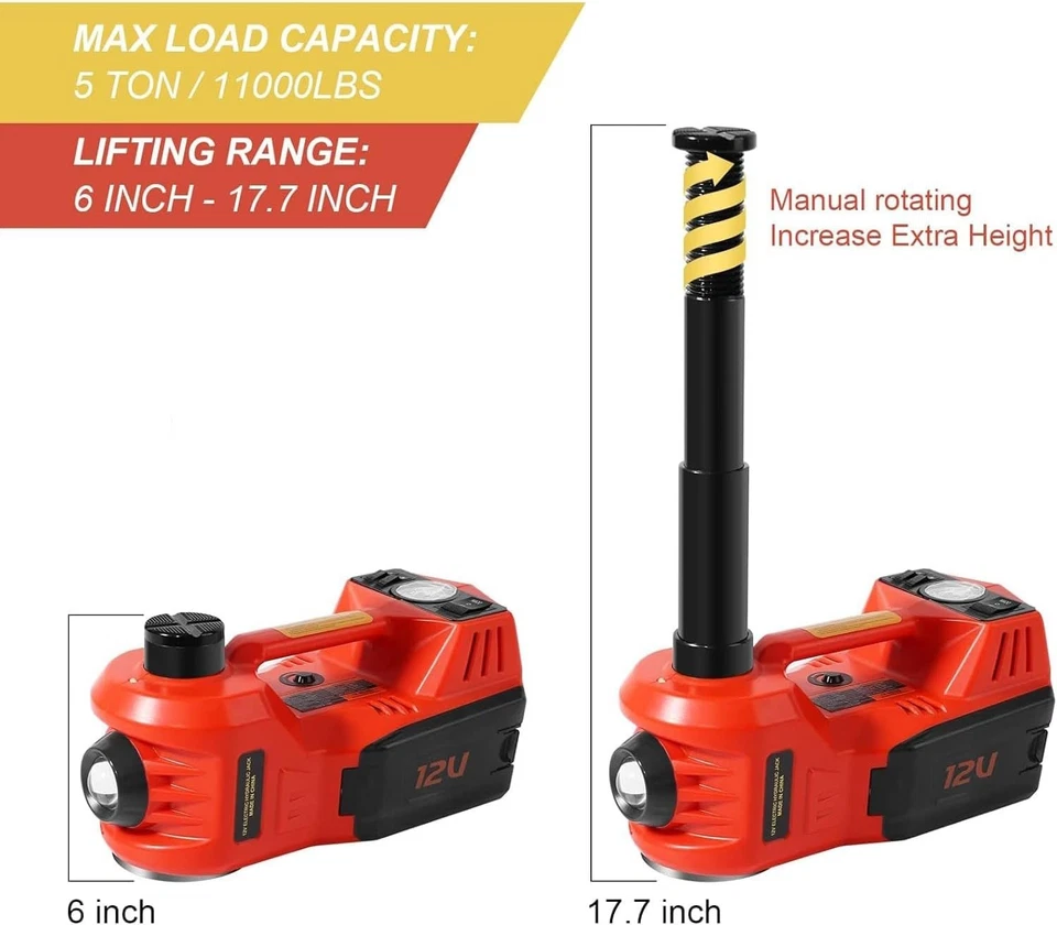 Electric Car Jack Kit 5 Ton Hydraulic Floor Jack Impact Wrench Tire Inflator - Image 4 of 4
