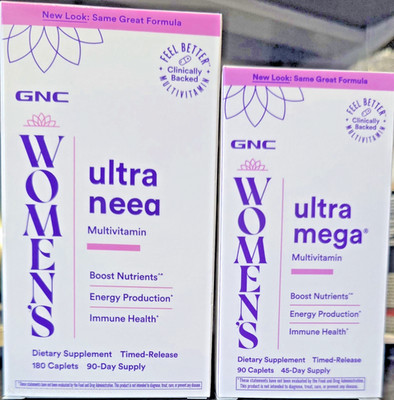 GNC Womens  Ultra Mega  multivitamin, 90 / 180 Caplets