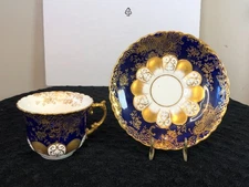 Antique Aynsley Tea Cup and Saucer Cobalt Blue Brushed Gold