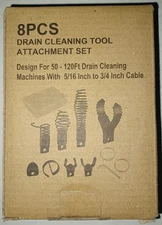 8PCS Drain Snake Drill Attachments – Auger & Cutter Head Set for Machines
