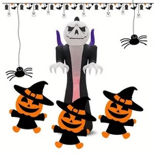 LEADZM 12FT Inflatable Giant Blow Up Spooky Spider Pumpkin