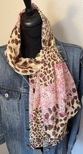 Sheer Animal Print Rectangle Scarf Chiffon Pink Brown Pattern Bandana NEW