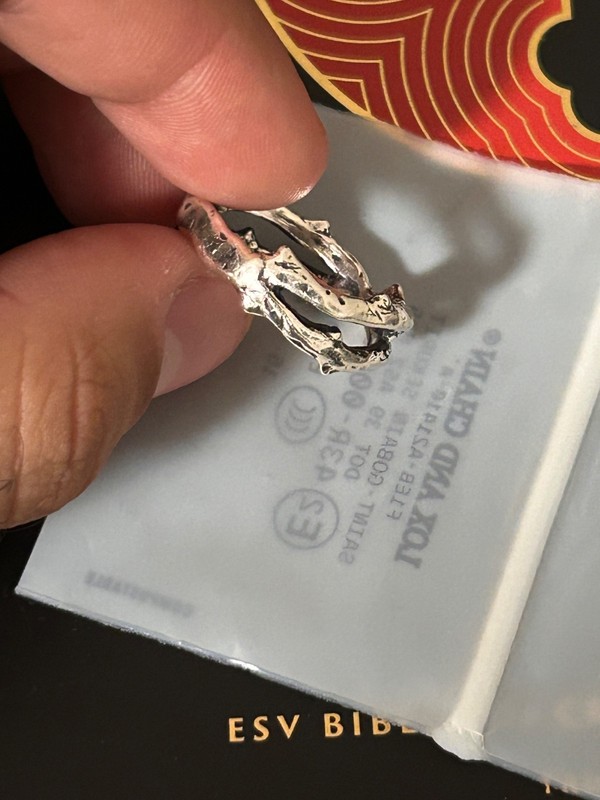 Lox and Chain 925 Oxidized Silver Crown of Thorns Ring Size 12