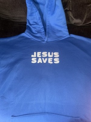 Jesus Saves Blue Hoodie Size M