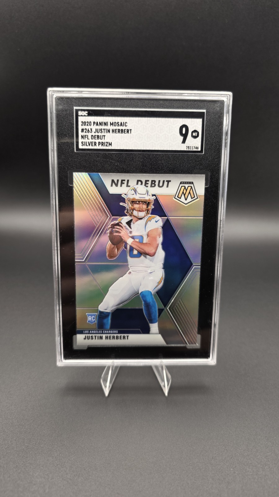 2020 Panini Mosaic NFL Debut Silver Prizm Justin Herbert SGC 9 MINT Rookie RC